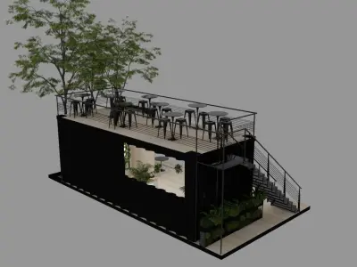 Modular Cafe Coffee Bar Shipping Container 3D model 3D model