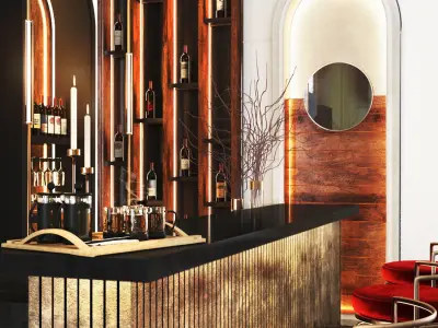 Cafe02 bar in modern style Low-poly 3D model