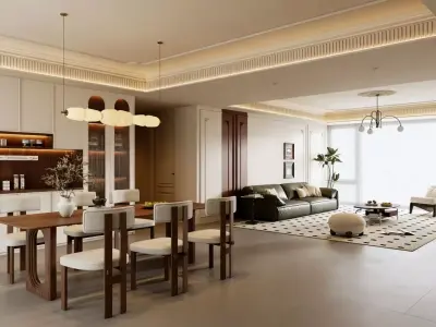 French light luxury style living room 3D model