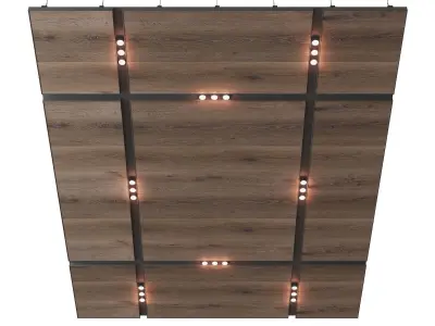 Wooden suspended ceiling with lighting 36 3D model