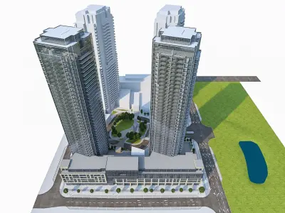 Residential Tower Complex 01 Low-poly 3D model