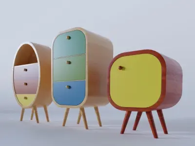 70s style furniture collection Low-poly 3D model