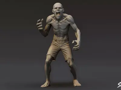 Zombie Statue Roar Pose Low-poly 3D model