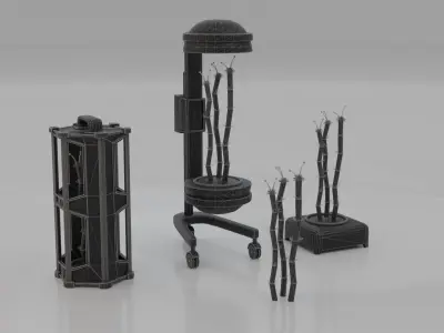 Sci-Fi alien plant with lab containers equipment set K Low-poly 3D model