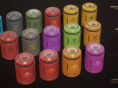 Sci-Fi Barrel Pack - Explosive Biohazard Radioactive - LODs Low-poly 3D model