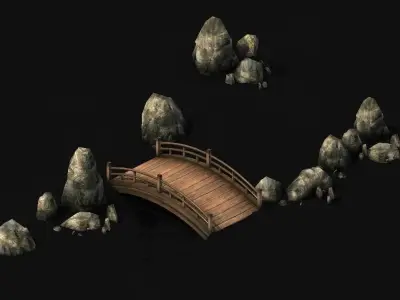 War Corps - River wooden bridge stone 01 3D model