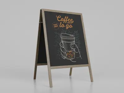 Customizable Wooden A-Frame Wide Chalkboard Sign Low-poly 3D model
