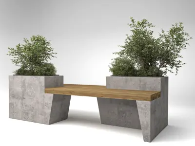 Concrete Flowerpot with Bench  exterior public space street 3D model