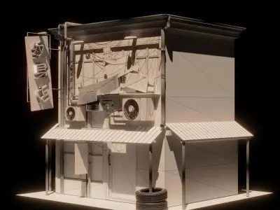 Tatoo Shop in Chinatown Low-poly 3D model