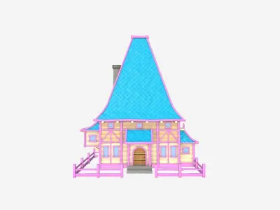 Medieval Building A02 Cartoon Pink - Scenery Backdrop House Low-poly 3D model