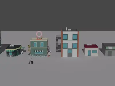 Low Poly  Building and Shop Set Low-poly 3D model