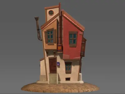 Stylized cartoon steampunk house Low-poly 3D model