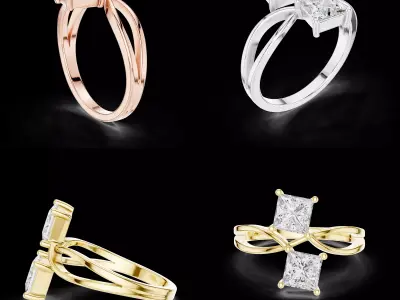 Double Princess Cut Twist Ring CAD Model 3DM STL Printable 3D print model