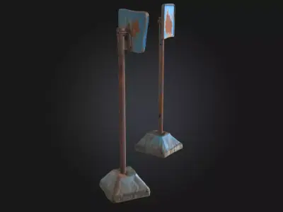 Rusty Parking Signs  Weathered Urban Street Props 3D model