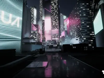 Futuristic Rooftop City Environment Low-poly 3D model