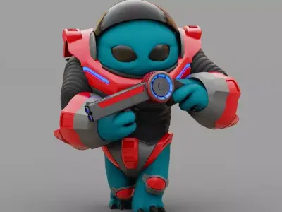 Toon Alien Trooper  rigged  - animated character 3D model