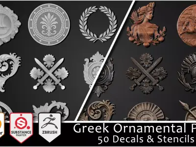 3DT Greek Ornamental Decal and Stamp Pack Low-poly 3D model