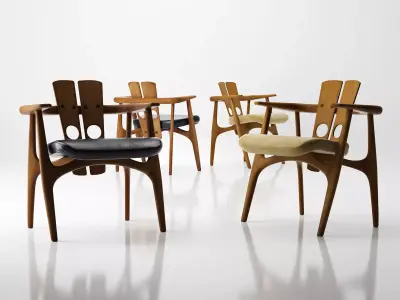 Katita pair of wooden chairs 3D model