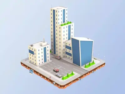 Low Poly City Buildings  Low-poly 3D model