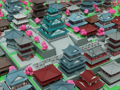 Japan City Low-poly 3D model