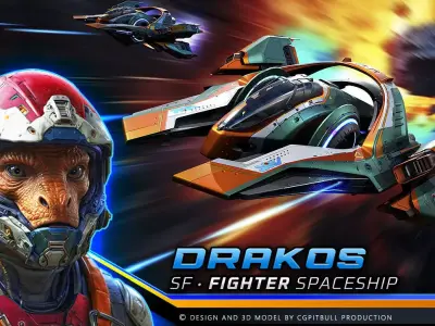 DRAKOS - Fighter Spacecraft  Low-poly 3D model