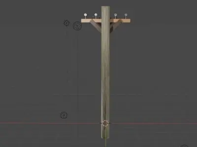 Wooden Electricity Utility Pole Low-poly 3D model