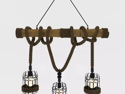 chandelier01 rope chandelier with three lanterns hanging from it 3D model