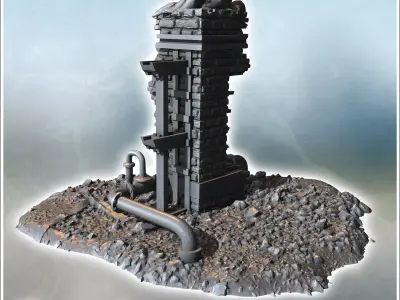 Industrial building ruins with machinery exposed pipes and parti 3D print model