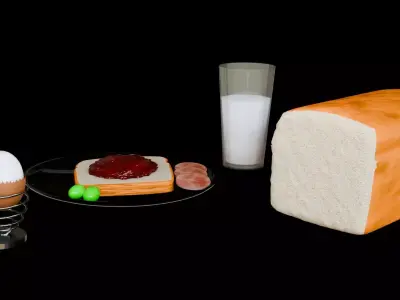 Food sliced bread sandwich breakfast combo 4 and milk 3D model