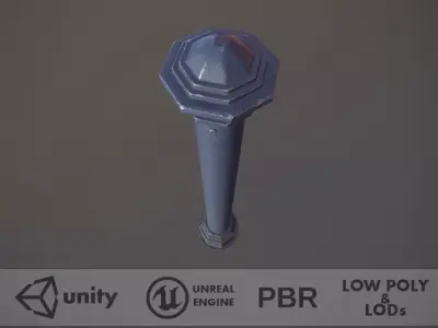 Barrier Bollard pack 3 Blue v2 Low-poly 3D model