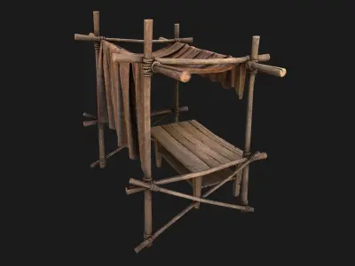 Market Stall Tent Brown Lines Low-poly 3D model