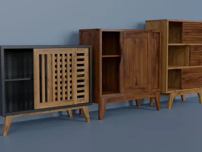 Set of modern wardrobes with sliding doors Low-poly 3D model