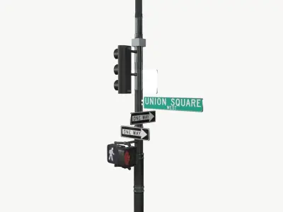 LowPoly Traffic light with street lamp 2 Low-poly 3D model