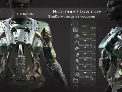 20 Scifi Busts with Textures Ready for Games and 3D Softwares Low-poly 3D model