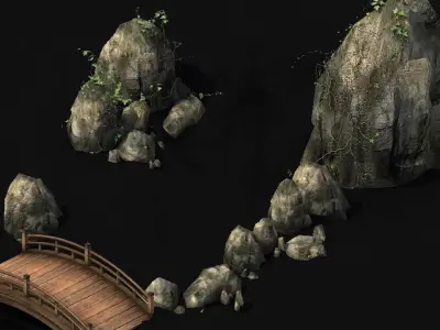 War Corps - River wooden bridge stone 01 3D model