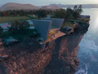 Beach Mountain cliff house Modern architecture Revit and 3ds max 3D model