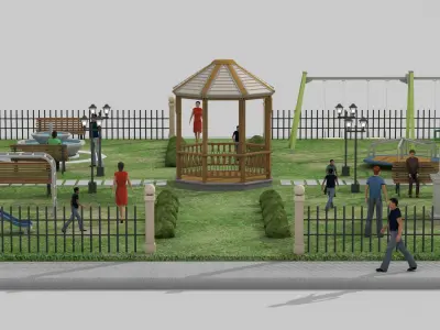 Urban Park with children games Low-poly 3D model