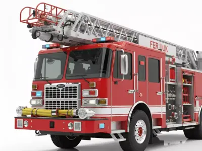 Modern Triple Combination Fire Engine and Aerial Ladder Truck Low-poly 3D model