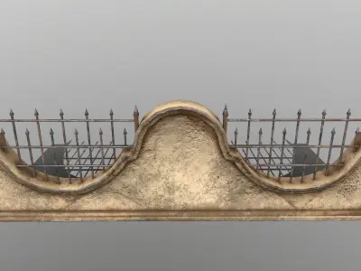 WALL SET stone with iron railings Low-poly 3D model