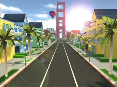 Lowpoly Cartoon City and Beach Low-poly 3D model