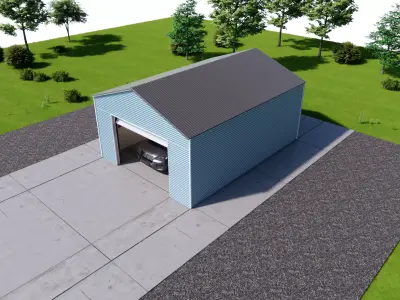 Metal Carport Single Garage Corrugated Steel Shed Low-poly 3D model