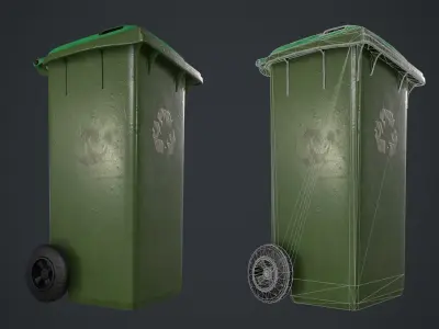 Old Green Recycle bin Low-poly 3D model