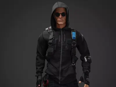  Cyberpunk Hacker Game Ready Character Model  Low-poly 3D model