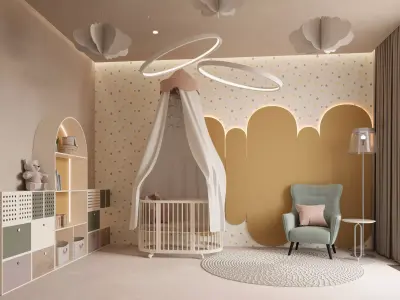 Baby Girl Bedroom Interior Design with Playful Decor 3D model