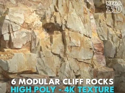 6 Modular Cliff Rocks - 240818 Low-poly 3D model