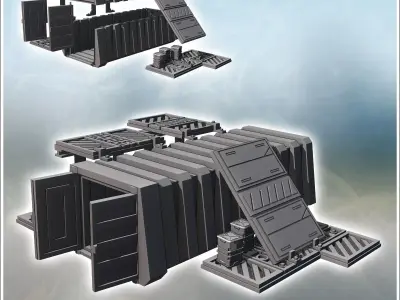 Futuristic container arrangement with awning and metal crates 14 3D print model