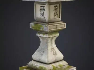 Realistic Japanese Stone Lantern Toro 3D Model 3D model
