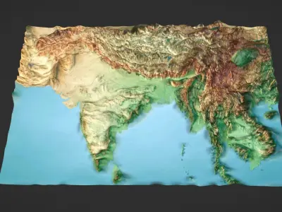 India Map Topography Low-poly 3D model
