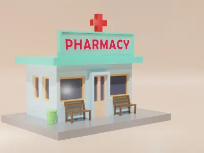 Low Poly Pharmacy - 0068 Low-poly 3D model