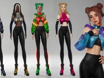 Streamer girl Sci-fi webcam performer with facial expressions Low-poly 3D model